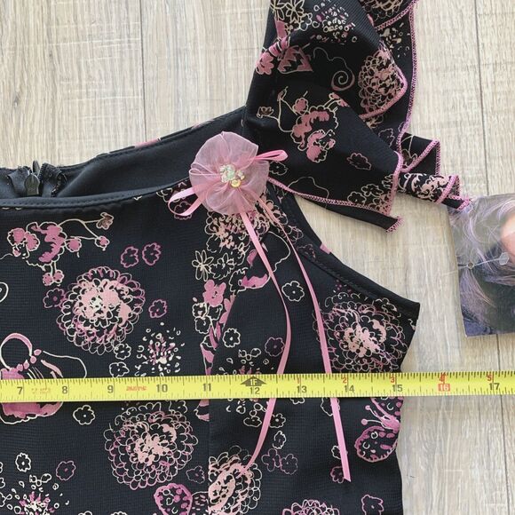 Biscotti Collezioni Long Dress Sleeveless Flutter Floral Black Pink Girls Sz 16 - Picture 5 of 6